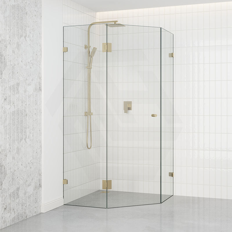 G#2(Gold) 800~1150Mm Diamond Shape Shower Screen Pivot Door Light Brushed Gold Frameless 10Mm Glass