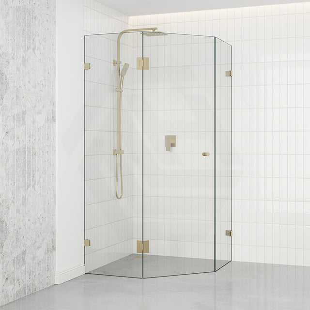 G#2(Gold) 800~1150Mm Diamond Shape Shower Screen Pivot Door Light Brushed Gold Frameless 10Mm Glass