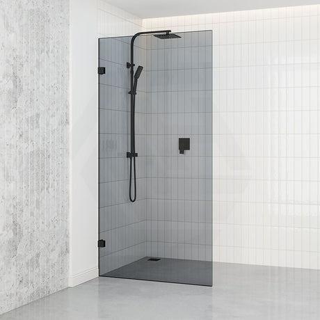 Grey Glass Frameless Shower Screen Single Panel Black