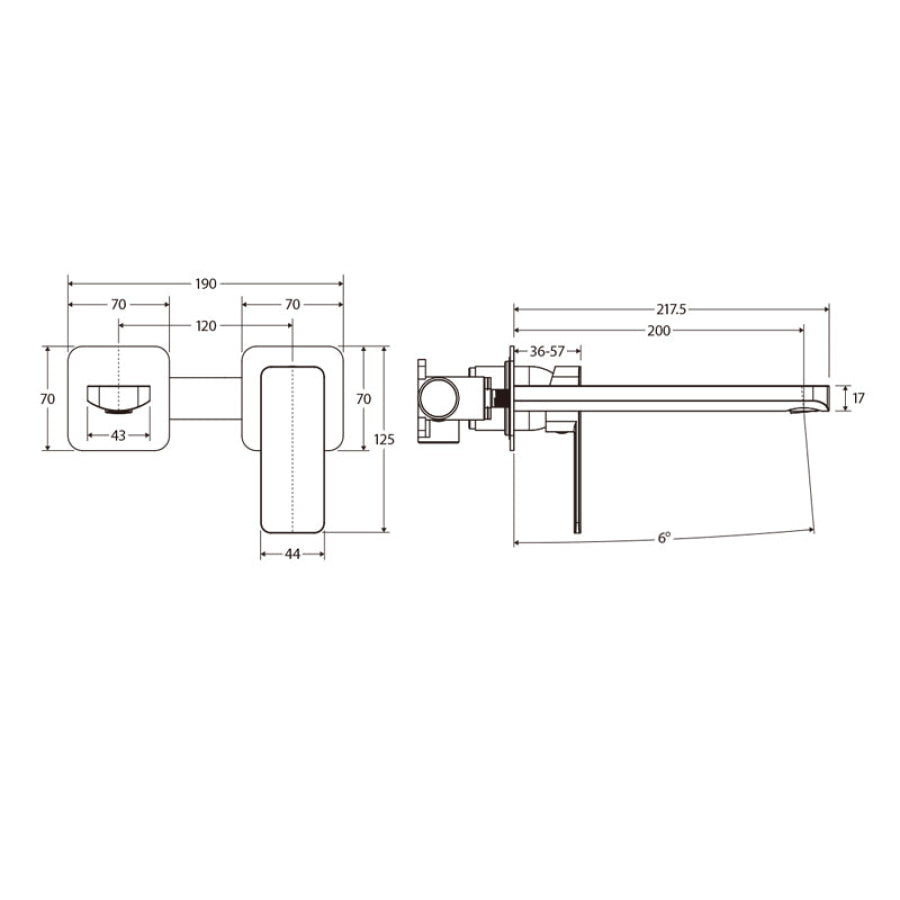 G#2(Gold) Fienza Tono Urban Brass Basin/Bath Wall Mixer Dress Kit Only Square Plates 200mm Outlet