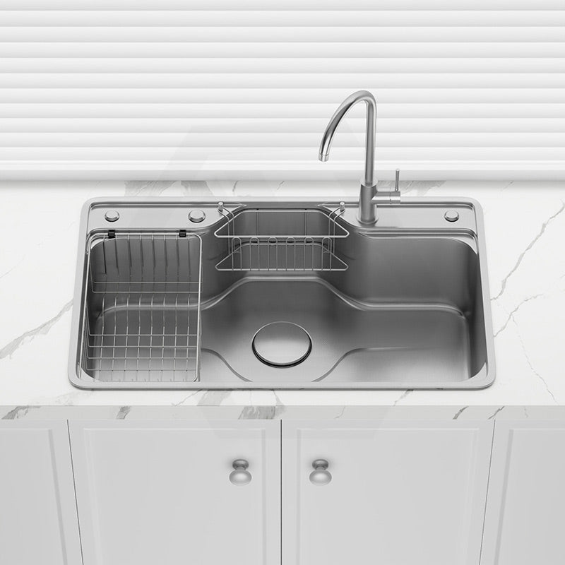 Yasumi 802x503x220mm Japanese Style Single Bowl Kitchen Sink Top/Flush/Undermount 1mm Thick Stainless Steel