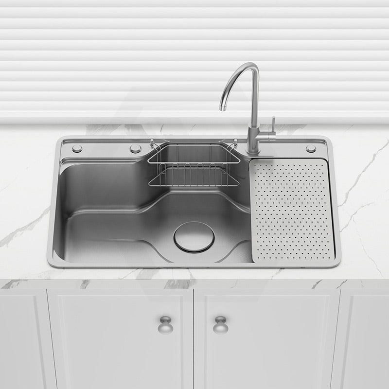 Yasumi 802x503x220mm Japanese Style Single Bowl Kitchen Sink Top/Flush/Undermount 1mm Thick Stainless Steel