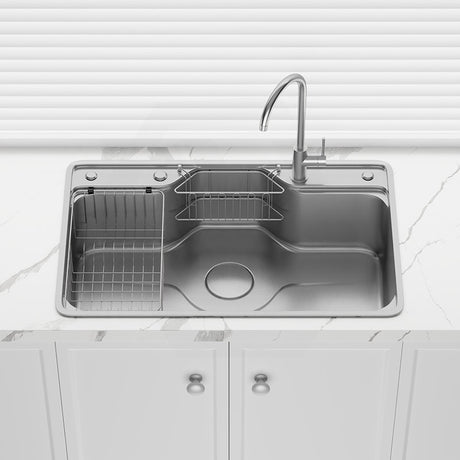 Yasumi 802x503x220mm Japanese Style Single Bowl Kitchen Sink Top/Flush/Undermount 1mm Thick Stainless Steel