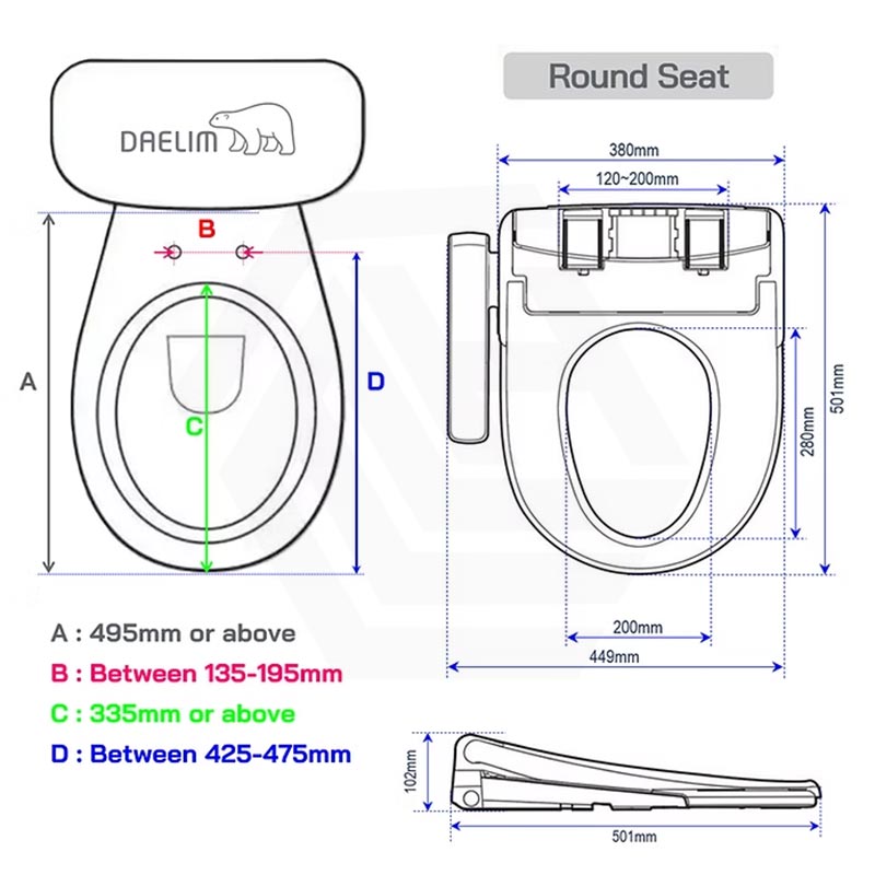 DAELIMBATH Ultra Slim Electronic Smart Bidet Toilet Seat with Remote Control Round / Elongated / D Shape Seats Available - Gloss White