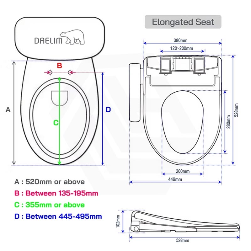 DAELIMBATH Ultra Slim Electronic Smart Bidet Toilet Seat with Remote Control Round / Elongated / D Shape Seats Available - Gloss White