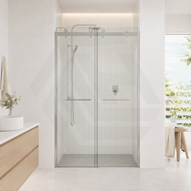 Frameless Double Sliding Door By-Pass Shower Screen 10mm Glass 1180-1800x2000mm - Chrome/Matt Black Fittings