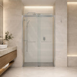 Frameless Double Sliding Door By-Pass Shower Screen 10mm Glass 1180-1800x2000mm - Chrome/Matt Black Fittings