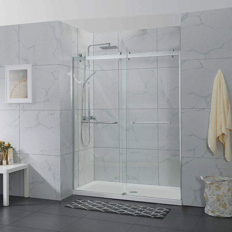 Frameless Double Sliding Door By-Pass Shower Screen 10mm Glass 1180-1800x2000mm - Chrome/Matt Black Fittings