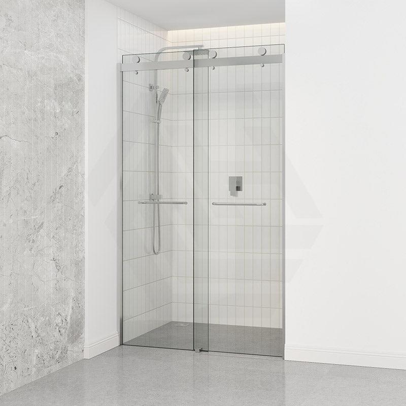 Frameless Double Sliding Door By-Pass Shower Screen 10mm Glass 1180-1800x2000mm - Chrome/Matt Black Fittings