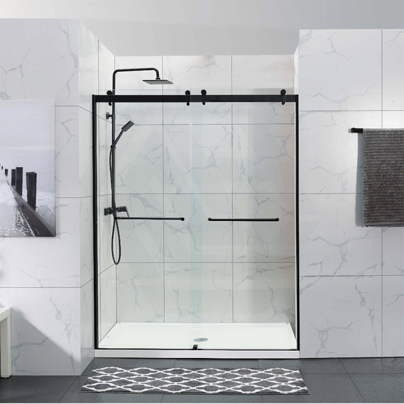 Frameless Double Sliding Door By-Pass Shower Screen 10mm Glass 1180-1800x2000mm - Chrome/Matt Black Fittings