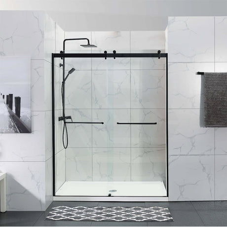 Frameless Double Sliding Door By-Pass Shower Screen 10mm Glass 1180-1800x2000mm - Chrome/Matt Black Fittings