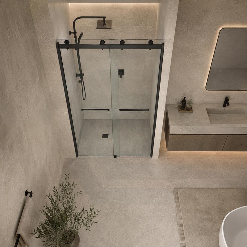 Frameless Double Sliding Door By-Pass Shower Screen 10mm Glass 1180-1800x2000mm - Chrome/Matt Black Fittings