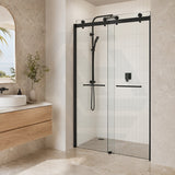 Frameless Double Sliding Door By-Pass Shower Screen 10mm Glass 1180-1800x2000mm - Chrome/Matt Black Fittings