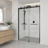 Frameless Double Sliding Door By-Pass Shower Screen 10mm Glass 1180-1800x2000mm - Chrome/Matt Black Fittings