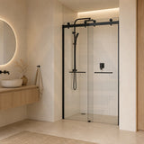 Frameless Double Sliding Door By-Pass Shower Screen 10mm Glass 1180-1800x2000mm - Chrome/Matt Black Fittings