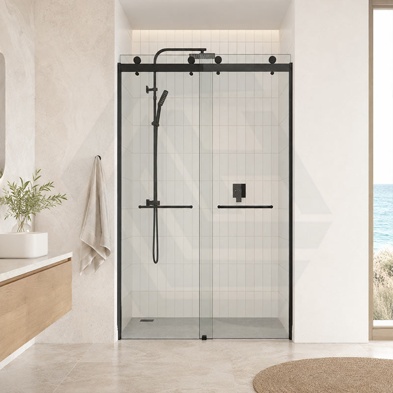 Frameless Double Sliding Door By-Pass Shower Screen 10mm Glass 1180-1800x2000mm - Chrome/Matt Black Fittings