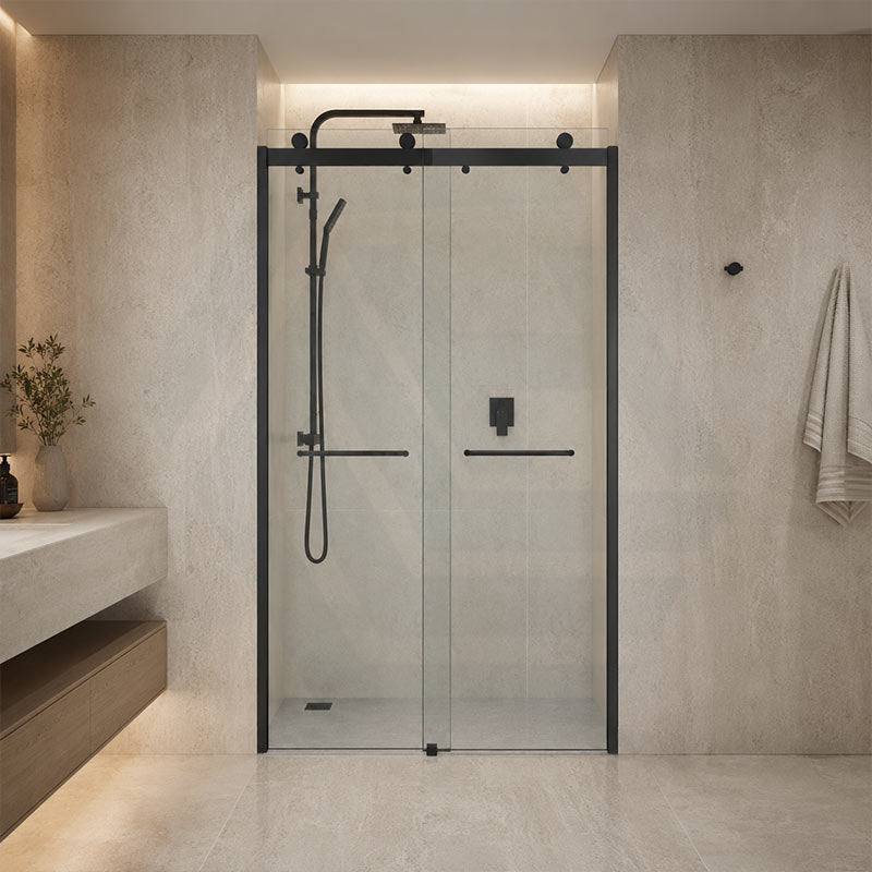 Frameless Double Sliding Door By-Pass Shower Screen 10mm Glass 1180-1800x2000mm - Chrome/Matt Black Fittings