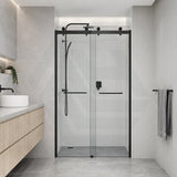 Frameless Double Sliding Door By-Pass Shower Screen 10mm Glass 1180-1800x2000mm - Chrome/Matt Black Fittings