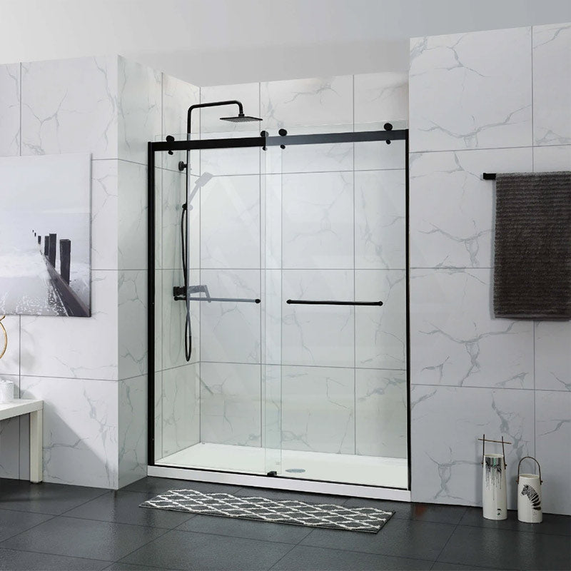 Frameless Double Sliding Door By-Pass Shower Screen 10mm Glass 1180-1800x2000mm - Chrome/Matt Black Fittings
