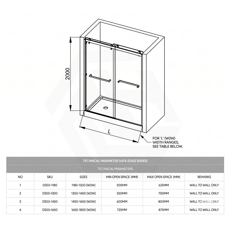 Frameless Double Sliding Door By-Pass Shower Screen 10mm Glass 1180-1800x2000mm - Chrome/Matt Black Fittings