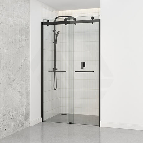 Frameless Double Sliding Door By-Pass Shower Screen 10mm Glass 1180-1800x2000mm - Chrome/Matt Black Fittings