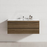 1200x450x550mm Dark Timber Wall Hung Vanity Cabinet with Curved Edge Double Drawers Cabinet Only