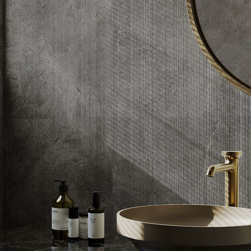 Cosmic Smoke 3D Line Décor Stone Look Matt Dark Grey 600x1200mm Tile