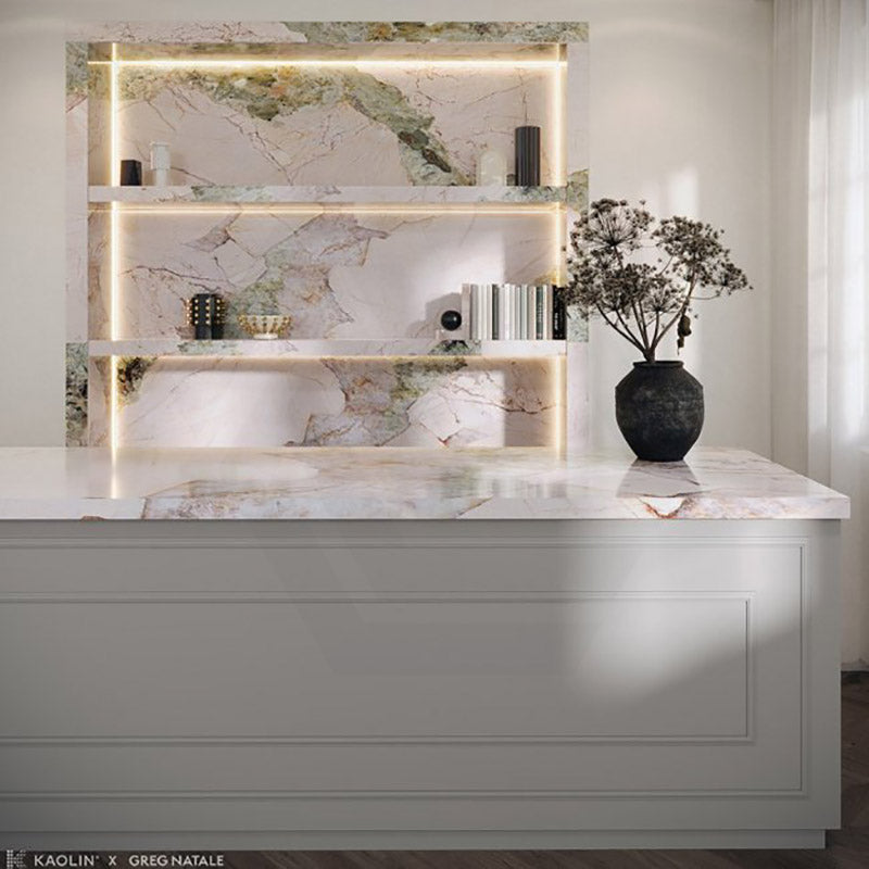 Kaolin x Greg Natale Pink Patagonia Mixed Colour Silktec Marble Look 600/1200mm Tile