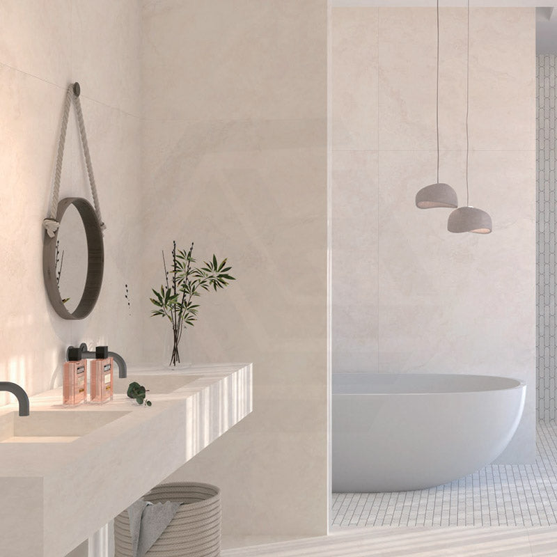 Kaolin Tuscan Creme Travertine Beige Silktec Marble Look 300/600/1200mm Tile