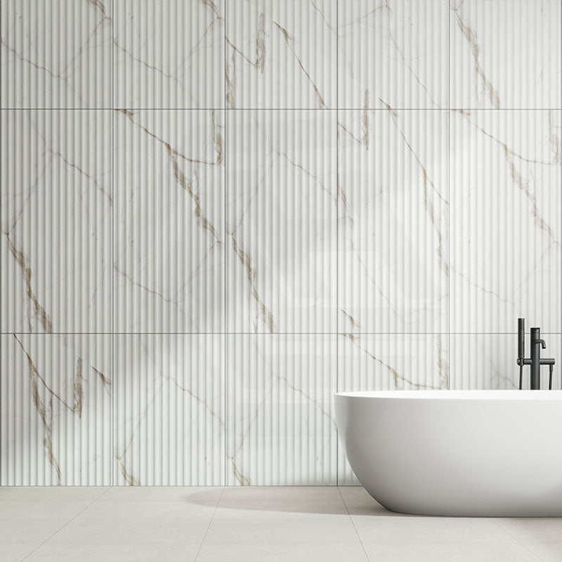 Calacatta Warm 3D Concave SilkTec Marble Look 600x1200mm Tile