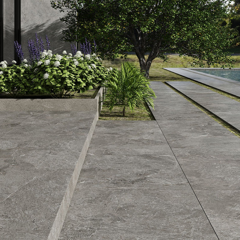 Rhythm Silver Grip Medium Grey Stone Look 600×600mm Tile