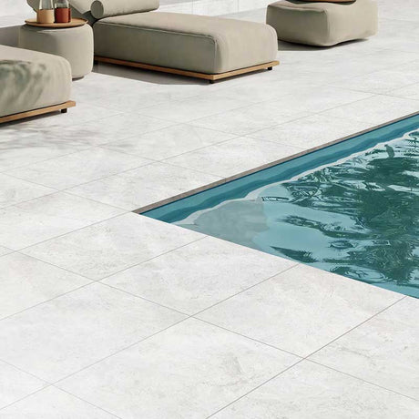 Tundra Extra White Marble Look External Bullnose-Pencil Edge 400x600x20mm