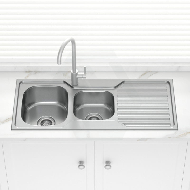 Stainless Steel Kitchen Sink Double Bowls Drainer Board 1080mm