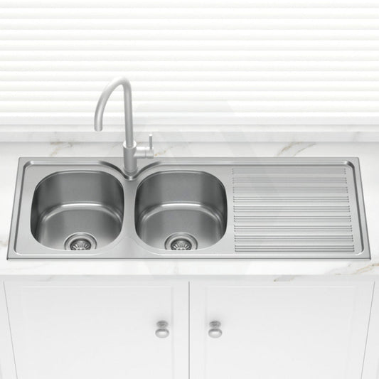 Stainless Steel Kitchen Sink Double Bowls Drainer Board 1180mm
