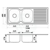 Eden 1180X480X170mm Stainless Steel Kitchen Sink Double Bowls Left Right Available