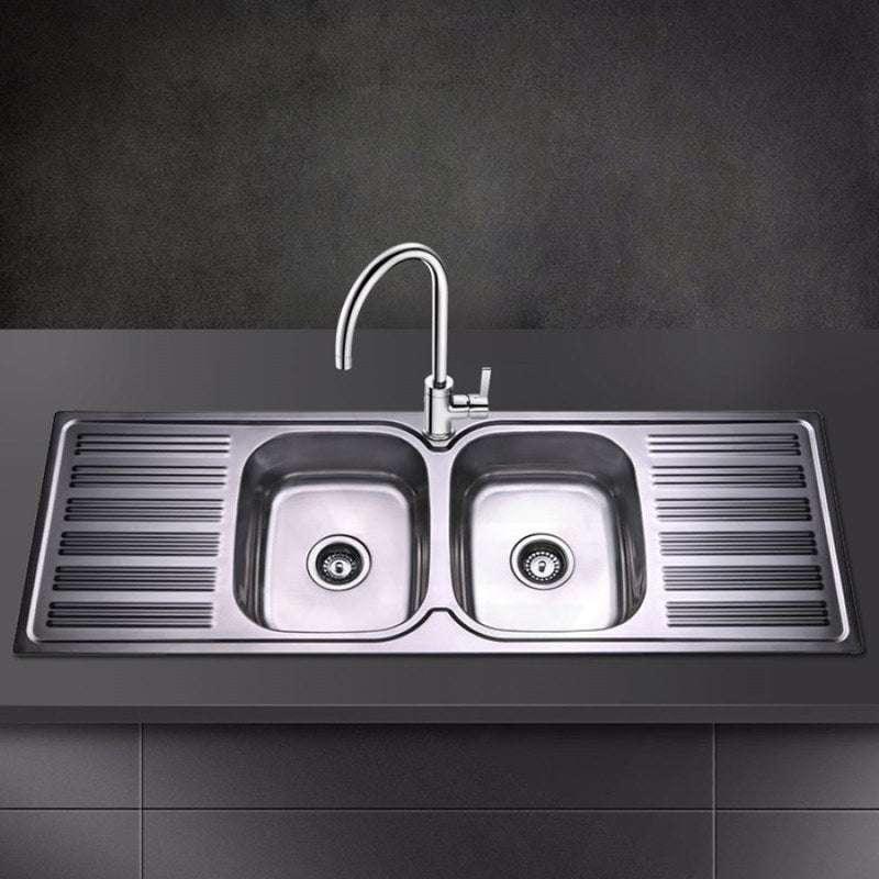 Eden 1380X480X180Mm Stainless Steel Kitchen Sink Double Bowls Drainer