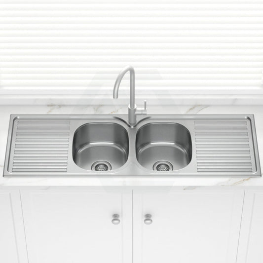 Stainless Steel Kitchen Sink Double Bowls Drainer Board 1380mm