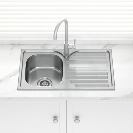 Stainless Steel Kitchen Sink Single Drain Board Rectangle 780mm
