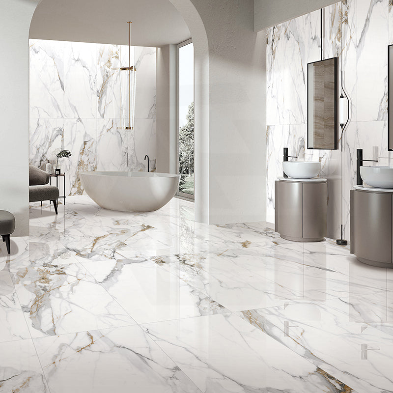 Calacutta Oro Polished White Marble Look 600/1200mm Tile