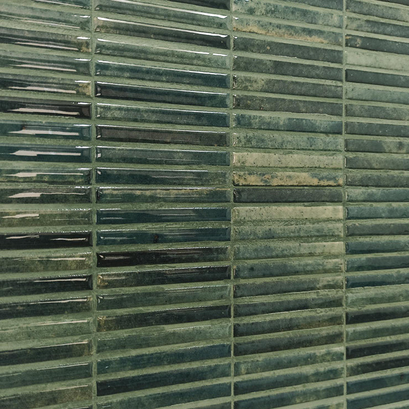 Kit-Kat Mosaic Grass Gloss Green Polished Tile 115x231mm