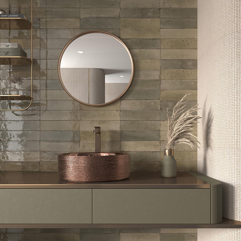 Agadir Musgo Gloss Green Polished Subway Tile 70x280mm