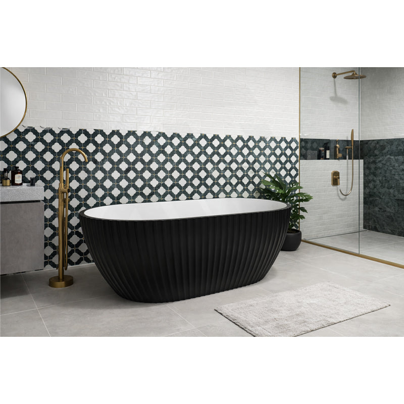 1500mm Elite Oval Freestanding Bathtub Acrylic NO Overflow Matt Black