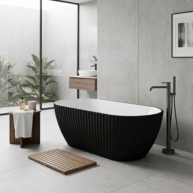 Elite Oval Freestanding Bathtub Acrylic NO Overflow 1500x750x580mm - Matt Black / Mint Green
