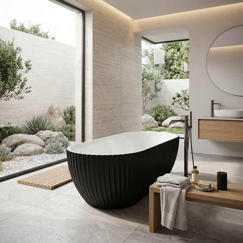 Elite Oval Freestanding Bathtub Acrylic NO Overflow 1500x750x580mm - Matt Black / Mint Green