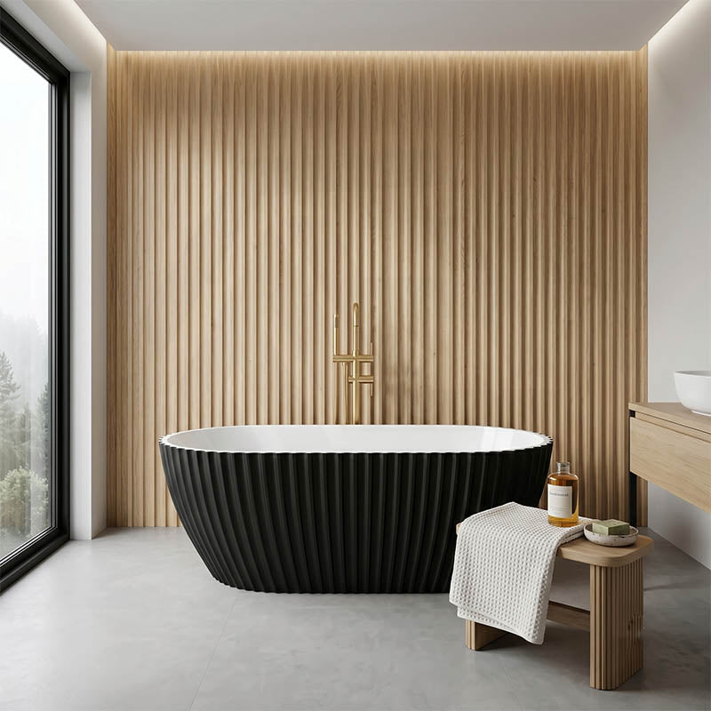 Elite Oval Freestanding Bathtub Acrylic NO Overflow 1500x750x580mm - Matt Black / Mint Green
