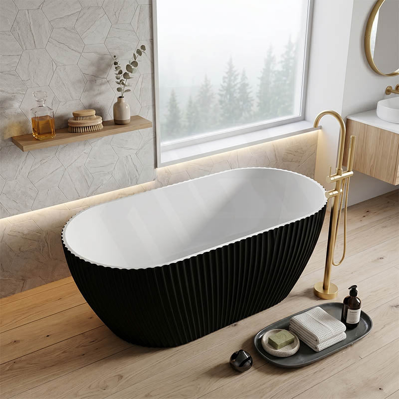 Elite Oval Freestanding Bathtub Acrylic NO Overflow 1500x750x580mm - Matt Black / Mint Green
