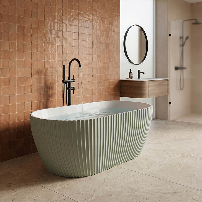 Elite Oval Freestanding Bathtub Acrylic NO Overflow 1500x750x580mm - Matt Black / Mint Green