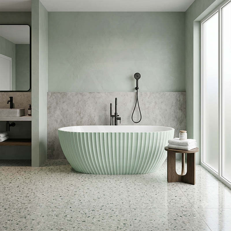 Elite Oval Freestanding Bathtub Acrylic NO Overflow 1500x750x580mm - Matt Black / Mint Green