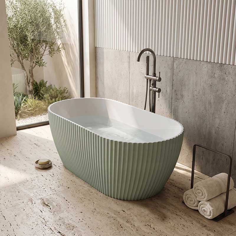Elite Oval Freestanding Bathtub Acrylic NO Overflow 1500x750x580mm - Matt Black / Mint Green