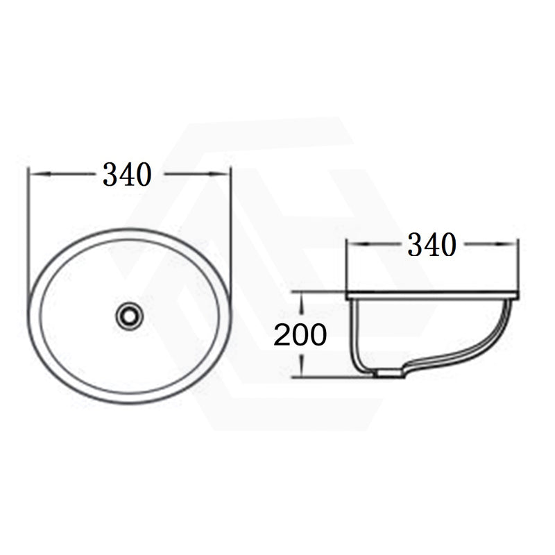 Lukka 340x340x200mm Gloss White Round Undermount Ceramic Basin with Overflow for bathroom and vanity